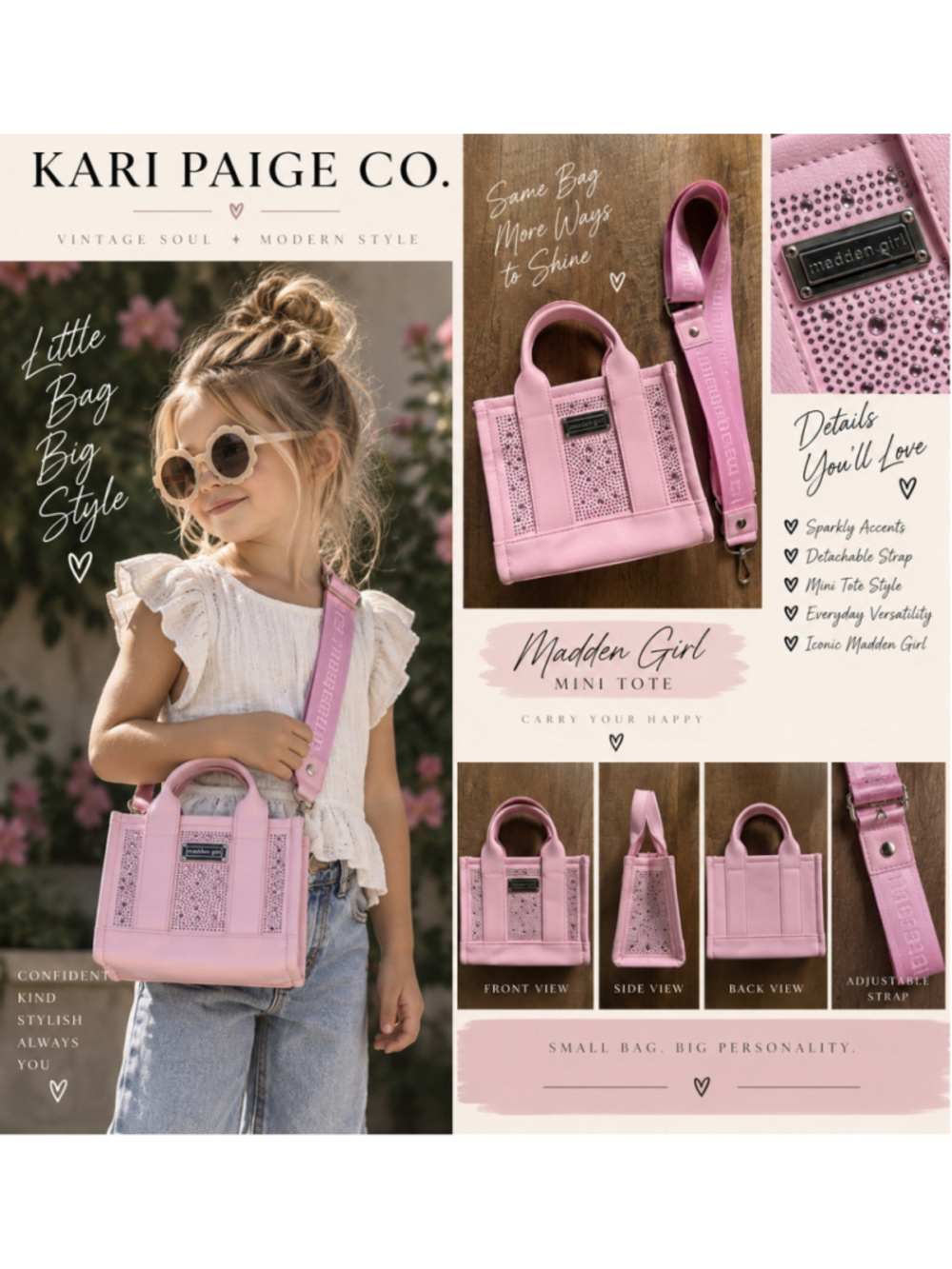 Madden Girl Rhinestone Mini Tote Bag, Pink Rhinestone F26